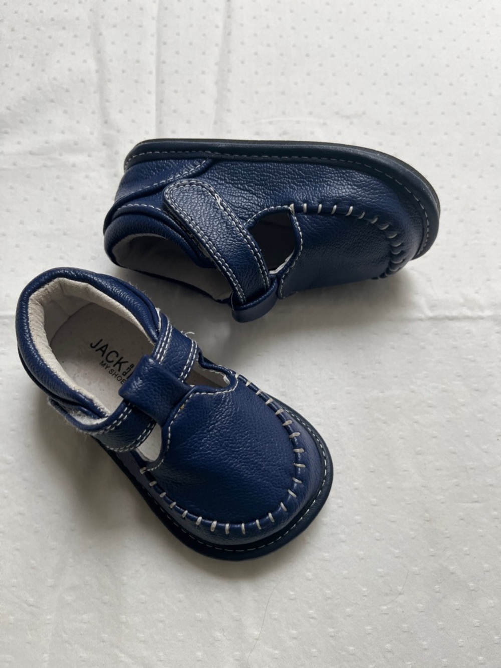 Jack and Lily Blue Leather Kids Moccasin Shoes fo 18-24yo